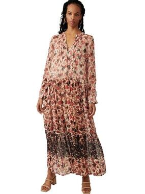 Free People See It Through Floral Boho Peasant Pullover Maxidress Size:  Large
